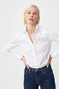 The Essentials Shirt White Top - Button Down Theshirt Off White Shirt, Icon Shirt, White Shirt Blouse, Sleepwear Dress, The Boyfriend, Boyfriend Shirt, Denim Jumpsuit, The Shirt, Shirtdress