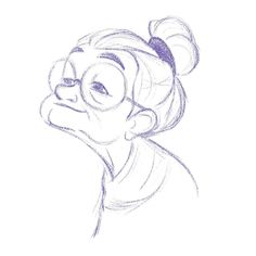 a drawing of a woman's head with glasses and a bow in her hair