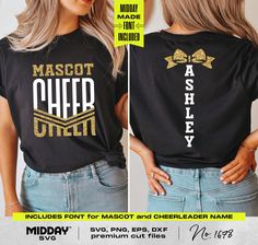 Black And Gold Cheer Shirts, Cheer Mom Shirt Ideas Svg, Cheer Shirts Designs, Cheer Tshirt Designs, Cheerleader Shirts, Cheerleading Mom Shirts, Cheer Team Shirts, Cheer Apparel, Basketball Cheer