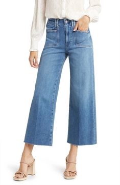 PAIGE Anessa High Waist Wide Leg Jeans | Nordstrom Flare Cropped Jeans In Medium Wash For Fall, Wide Leg Cropped Jeans With Frayed Hem For Fall, Fall Wide Leg Cropped Jeans With Frayed Hem, Wide-leg Washed Cropped Jeans For Fall, Wide Leg Washed Cropped Jeans For Fall, Fall Washed Wide Leg Cropped Jeans, Chic Full-length Flare Jeans With Frayed Hem, Wide Leg Jeans With Frayed Hem For Fall, Fall Wide Leg Jeans With Frayed Hem