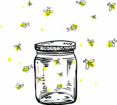 a jar filled with bees flying around