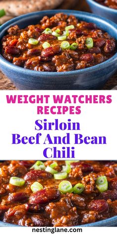 Graphic for Pinterest of Weight Watchers Sirloin Beef and Bean Chili Recipe. Beef And Bean Chili, Weight Watchers Chili, Pepper Beef, Beef Chili Recipe, Smart Points Recipes, Bean Chili Recipe, Jalapeno Pepper, Weight Watchers Recipes Desserts, Ww Freestyle