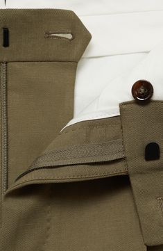 Feel the polish of these slim-fitting linen-kissed pants crafted with crisp front pleats. Zip fly with button-tab closure Side-seam pockets; back button-welt pockets Partially lined 61% lyocell, 27% cotton, 12% linen Dry clean Imported Tailored Bottoms With Button Closure And Straight Hem, Tailored Bottoms With Button Closure, Workwear Chinos With Button Closure And Straight Hem, Workwear Chinos With Button Closure, Classic Workwear Pants With Button Cuffs, Fitted Chinos With Button Closure And Straight Legs, Classic Workwear Bottoms With Button Cuffs, Fitted Straight Chinos With Button Closure, Fitted Chinos With Button Closure