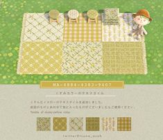 an advertisement for the japanese fabric company, with various patterns and colors on green grass