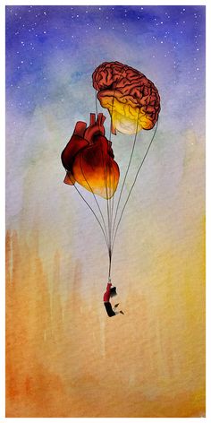 a drawing of a heart being attached to a parachute with the caption, your worst battle is you know and what you feel