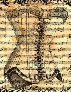 a drawing of a woman's corset on sheet music