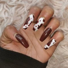 Country Acrylic Nails, Cow Print Nails, Brown Cow Print, Brown Acrylic Nails, Western Nails, Brown Nails Design, Cow Nails, Cute Toe Nails, Brown Cow