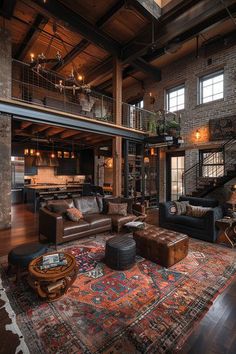 a living room filled with lots of furniture next to a fire place in a building