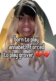 a woman with long blonde hair wearing a baseball cap and white shirt is looking at the camera while text reads born to play anabeth, forced to play to play