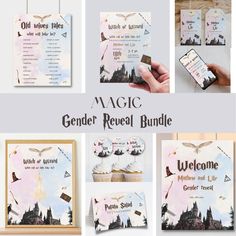 the magic gender reveal bundle includes cards, envelopes and magnets