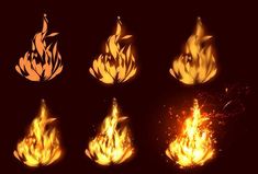 fire flames with different shapes and colors