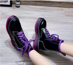 Black And Purple Boots, Purple Punk, Purple Ankle Boots, Goth Shoes, Purple Boots, Bad Omens, Aesthetic Moodboard, Ankle Boots Black, Work Place