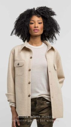 Our iconic Osborne Jacket features dual chest pockets and welt pockets to keep your hands warm. It's 60% alpaca and 40% wool. You will naturally look 100% cooler with it wrapped around! 💯✨ #womenswear #womensfashion #fashion #style #jackets #alpaca #giftsforher Dress Up A T Shirt, Alpaca Sweater, Cool Jackets, Fitted Sweater, Welt Pockets