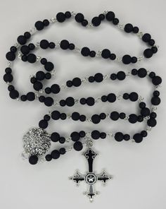 This unholy rosary necklace measures 25 inches end to end, including silver and black inverted St. Peters cross. Inverted Cross, Rosary Necklace, Rosary, Favorite Jewelry, Necklace Etsy, Jewelry Necklace Pendant, Beauty Book, Jewelry Necklaces, Pendant Necklace