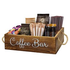 PRICES MAY VARY. 🔥【Keep Your Desk Tidy】This wooden coffee organizer comes with removable wooden dividers for better storage of k-cups, sugar treasures, tea bags, blenders, light absorbers, napkins - save space and keep your desk clean and tidy 🎁【 Rustic and Elegant Coffee Bar Storage Box 】 Charred wood veneer, jute rope handle, "Coffee Bar" farmhouse lettering give this wooden coffee pod storage box a cafe atmosphere - Decorative Coffee ♥️【Wooden Coffee Pot Rack for Multiple Scenarios】: This c Wooden Coffee Bar, Coffee Bar Accessories, Coffee Organization, Coffee Bar Station, Coffee Bar Ideas, Coffee Pod Storage, Coffee Pod Holder, Organization Station, Bar Storage