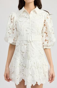 En Saison Ottis Floral Cutwork Minidress | Nordstrom Dreamy Dress, Fabric Gift Bags, Fabric Gifts, Cut Work, Free Fabric, Anniversary Sale, Wedding Party Dresses, Three Quarter Sleeves, Quarter Sleeve