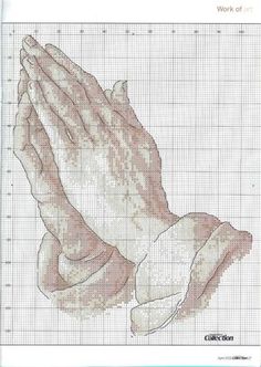 a cross stitch pattern with hands folded in prayer