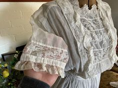 Antique Vintage Sheer White Lawn Batiste & Lace Dress // - Etsy Victorian Cotton Dress With Historical Design, Spring Victorian Vintage Dress, Cotton Victorian Dress With Buttons For Daywear, Vintage Victorian Dress With Buttons For Daywear, Fitted Historical Dress With Lace Trim, Daywear Dresses With Historical Design And Fitted Bodice, Spring White Victorian Costume Dress, Fitted Historical Prairie Dress For Daywear, White Victorian Dress For Spring Costume