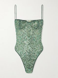 OSÉREE Sequined mesh underwired bodysuit | NET-A-PORTER New Years Outfits, Disco Outfits, Sequin Set, 21st Birthday Outfit, Estilo Kardashian, Mardi Gras Outfits, Sequin Bodysuit, Sequin Top, Mode Inspiration