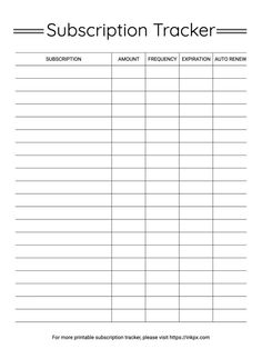 a sign up sheet with the words, subscription tracker