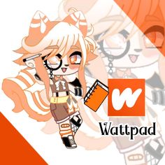 a cartoon character holding a pencil and an orange book with the word watttppadd on it