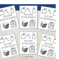 four back to school printables with the words welcome to first grade written on them