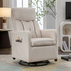 a living room with a white reclining chair