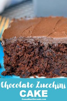 a close up of a piece of cake on a plate with the words chocolate luccinii cake