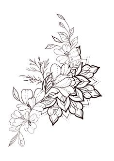 a black and white drawing of flowers