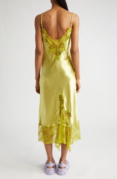 Collina Strada Ammi Lace Detail Handkerchief Hem Satin Slipdress | Nordstrom