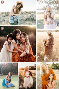 a collage of photos with different women in the field and one woman holding her child