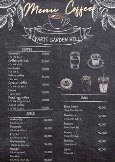 a menu for a coffee shop on a chalkboard