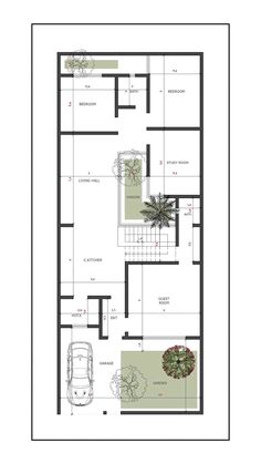 the floor plan for a small house with two car spaces and an attached parking lot