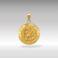 Introducing our 14K Gold Medium Saint Christopher Solid Medal Charm Necklace, a symbol of protection and guidance for travelers. This exquisite necklace features a medium-sized, solid medal charm depicting Saint Christopher, the revered patron saint of travelers, meticulously crafted in luxurious 14K gold. The front of the medal showcases a beautifully detailed image of Saint Christopher carrying the Christ child, a representation of his role as a protector. The charm is further enhanced by the Commemorative Medallion Amulet Jewelry, Engraved Gold Jewelry As Souvenir, Gold Engraved Jewelry Souvenir, Symbolic Medallion Jewelry For Commemoration, Engraved Round Pendant Jewelry As Souvenir, Engraved Round Pendant Jewelry For Souvenir, Spiritual Medallion Jewelry With Engraving Option, St Christopher Medal, Travel Necklace