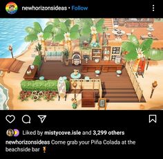 an animated image of a beach house with palm trees and other things in the background