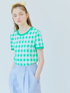 Editor's NotesLe Forong's Green Beach T-shirt features a basic silhouette made of turquoise Gingham check fabric with refreshing color and high-quality embroidery engraved on it.  It's finished with a solid knit collar on the neck and sleeves, and with its moderate thickness, it's good to wear in the summer. - Basic silhouette - Made of turquoise Gingham check fabric - Refreshing color and high-quality embroidery- Solid knit collar on the neck and sleeves- Moderate thickness Measurements(in.)S/M/L- Length: 19.96 in. / 22.16 in. / 25.86 in.- Shoulder: 15.86 in. / 16.33 in. / 16.85 in.- Waist: 36.61 in. / 38.18 in. / 39.76 in.- Sleeve Length:7.63 in. / 8.54 in. / 9.56 in. * Model info:Height 5' 64 , Bust 24, Waist 26, Hip 38 / Fitting size Small Green Beach, Beach T Shirt, Check Fabric, Beach T Shirts, Gingham Check, Knit Collar, Gingham, Sleeve Length, Turquoise