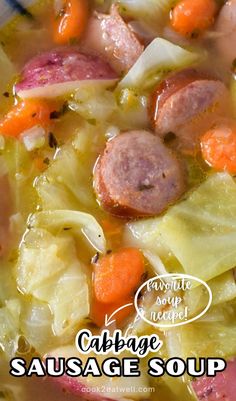 This cabbage sausage soup is a perfect mix of savory and wholesome flavors. Quick to make and easy on the budget. Pin it for later! Soup Kielbasa, Cabbage Sausage Soup, Cabbage Sausage Potato, Cabbage And Sausage Soup, Kilbasa Sausage Recipes, Cabbage Potato Soup, Ham And Cabbage Soup, Cabbage Sausage, Cabbage Potatoes