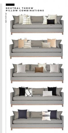 four different types of couches with pillows on them