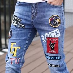 I just added a new item to eBay, Men Jeans Fashion Street Hip-Hop Jeans Male Punk Style Denim Pants Summer Spring! #eBay #eBaySeller Embroidery Trousers, Cowboy Casual, Letter Model, Biker Denim, Hip Hop Jeans, Men Jeans Pants, Streetwear Jeans, Mens Fashion Jeans, Men Trousers