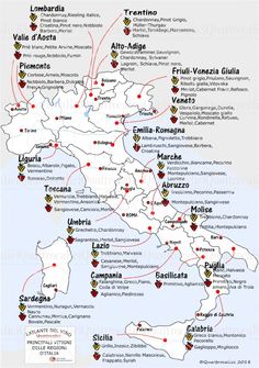 a map showing the locations of wineries in italy