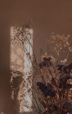 a vase filled with purple flowers on top of a table