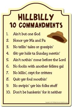 a sign with the words hillbilly ten commandments written in english and spanish