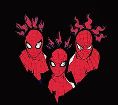 two spider - man faces are shown in the shape of a heart on a black background