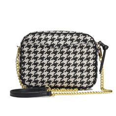 Soigné Houndstooth Classic Handbag Historically labeled as the pattern of wealth, and modernly tagged as the pattern of elegance, the luxurious black houndstooth pattern is one you can't resist. Say Hello! to the Soigné Crossbody Camera handbag, the new IT, and breakout bag from NOTIQ's Founder, Designer, and Chief Elegant Officer, V.J. Elevate your personal presentation and appearance, communicate your elegance and keep your personal belongings organized. This luxe handbag is poised to complete Chic Houndstooth Pattern Bags For Everyday Use, Black Houndstooth Bag For Everyday Use, Chic Everyday Houndstooth Bag, Chic Everyday Houndstooth Pattern Bag, Black Houndstooth Shoulder Bag For Everyday Use, Chic Houndstooth Everyday Bag, Black Houndstooth Pattern Bag For Everyday Use, Black Houndstooth Shoulder Bag For Travel, Chic Black Bag With Houndstooth Pattern