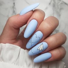 S N S Nails, Elegant Design Nails, Edgy Oval Nails, Paper Airplane Nails, Narwhal Nails, Funky Nail Art Trendy, D&d Nails, Matte Pastel Nails, Blue Acrylic Nails