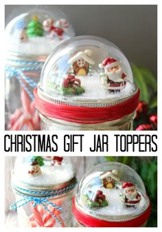 christmas gift jar toppers with santa clause in them