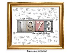 a framed photograph with the words happy 30th written on it and some writing in gold frames