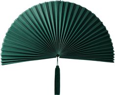 a large green fan is hanging from the ceiling with a long tasseled handle