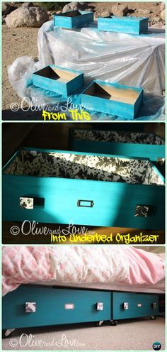 an old dresser is transformed into a bed frame with paint and duct tape on it