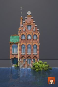 an image of a house in the middle of water with plants growing out of it